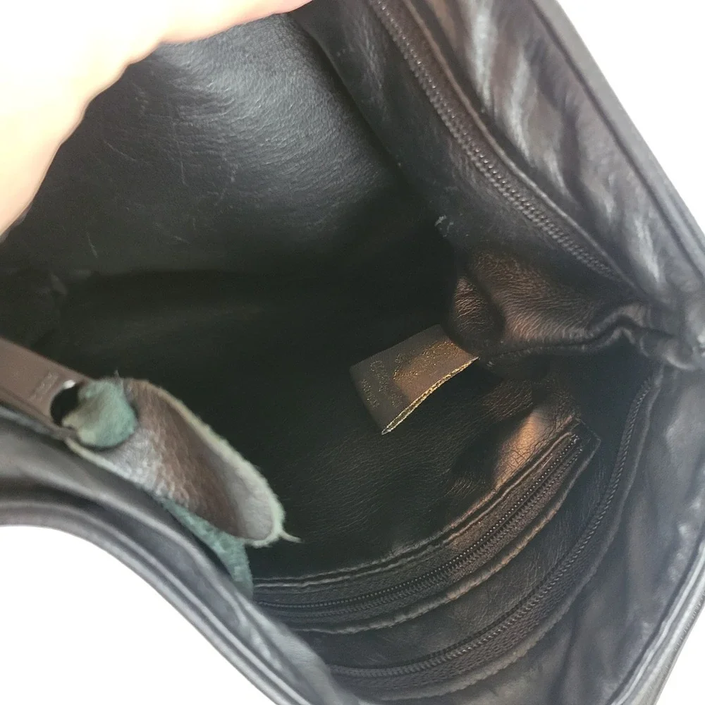 Leaf‎ Leather Inc. Genuine Leather Crossbody Bucket Bag Black Brown Vintage